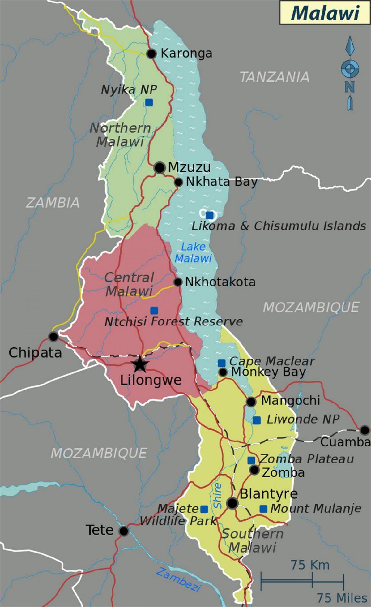 zemljevid jezera Malavi v afriki