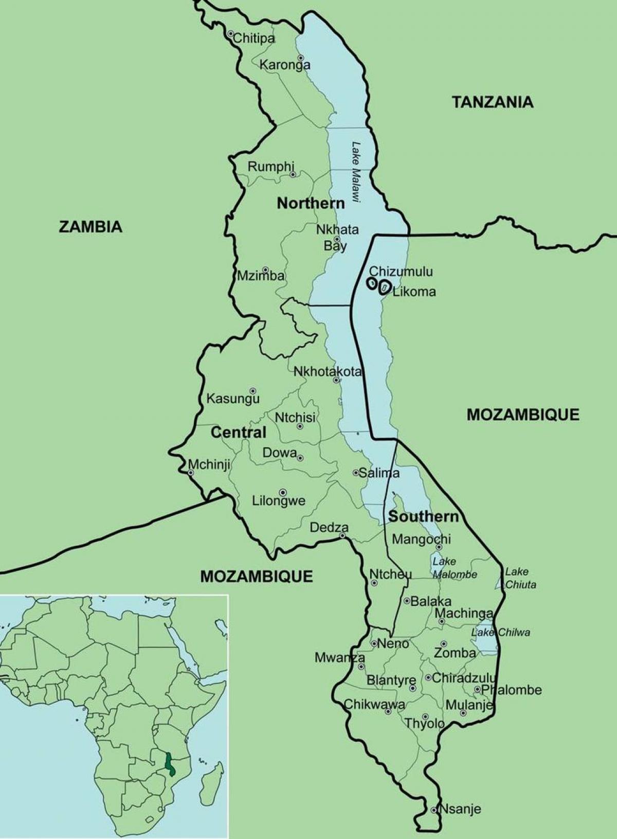 zemljevid Malavi, ki prikazuje okolišev