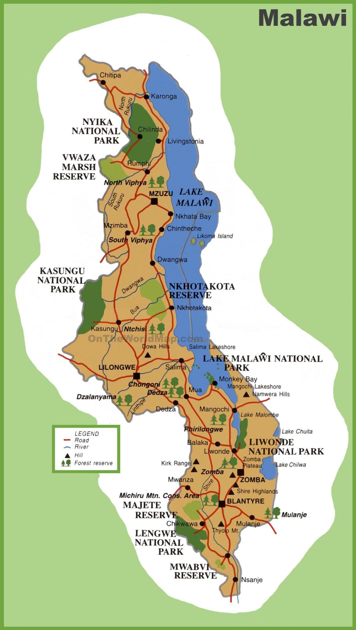 zemljevid Malavija in okoliških državah
