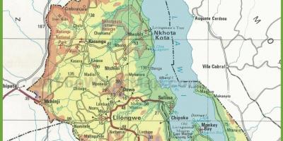 Zemljevid fizični zemljevid Malavi