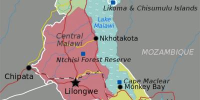 Zemljevid jezera Malavi v afriki
